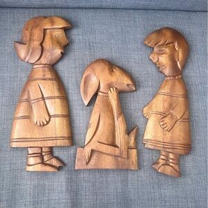Set of 3 carved Snoopy wood characters vintage plaques mid century decor